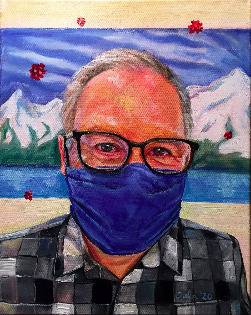 Twittartists's tweet photo. Artist Tula Holmes @tulaholmes from Seattle, US has been creating an impressive series of 'Mask up' portraits in this pandemic, and through her art, urging people to wear masks and observe social distancing. Tula, thank you. Your effort is no less heroic. https://t.co/BP2SuBezsS