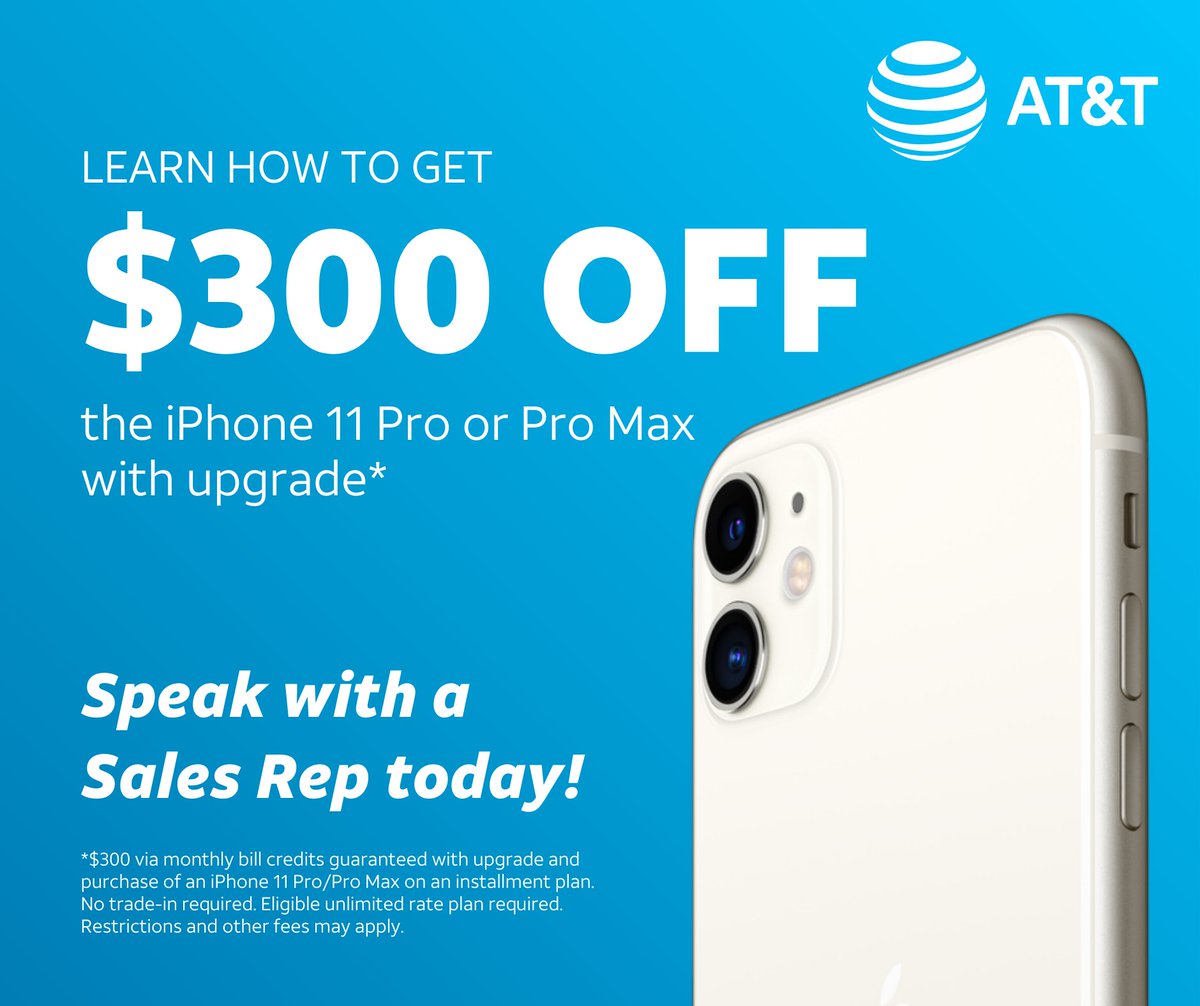 KillinglyT's tweet photo. For a limited time, get $300 when upgrading to an iPhone 11 Pro or 11 Pro Max on an eligible AT&amp;T unlimited plan! Visit our AT&amp;T Store at 1111 Killingly Commons Drive to learn more,  call us at 860-779-1869 or begin your online order here: https://t.co/4iK8uEaUL0 https://t.co/tMbuTgsiSg