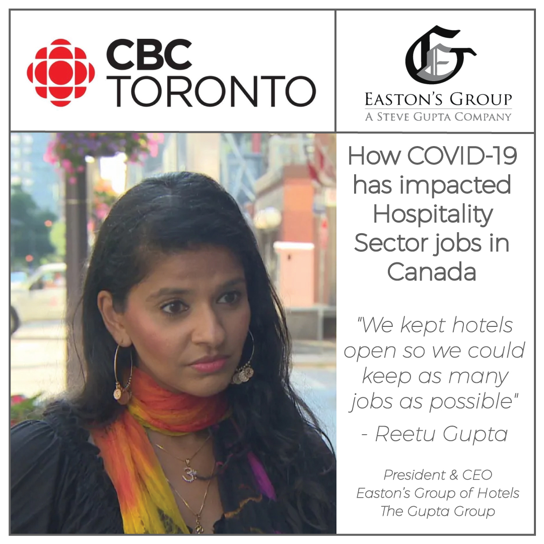 How has COVID impacted the Hospitality Sector? Our President & CEO, Reetu Gupta discusses the impact on our hotels Click here to read article: cbc.ca/news/business/… #HospitalityStrong #EastonsGroup #TheGuptaGroup #Hotel #travel #ReetuGupta #Toronto #YYZ