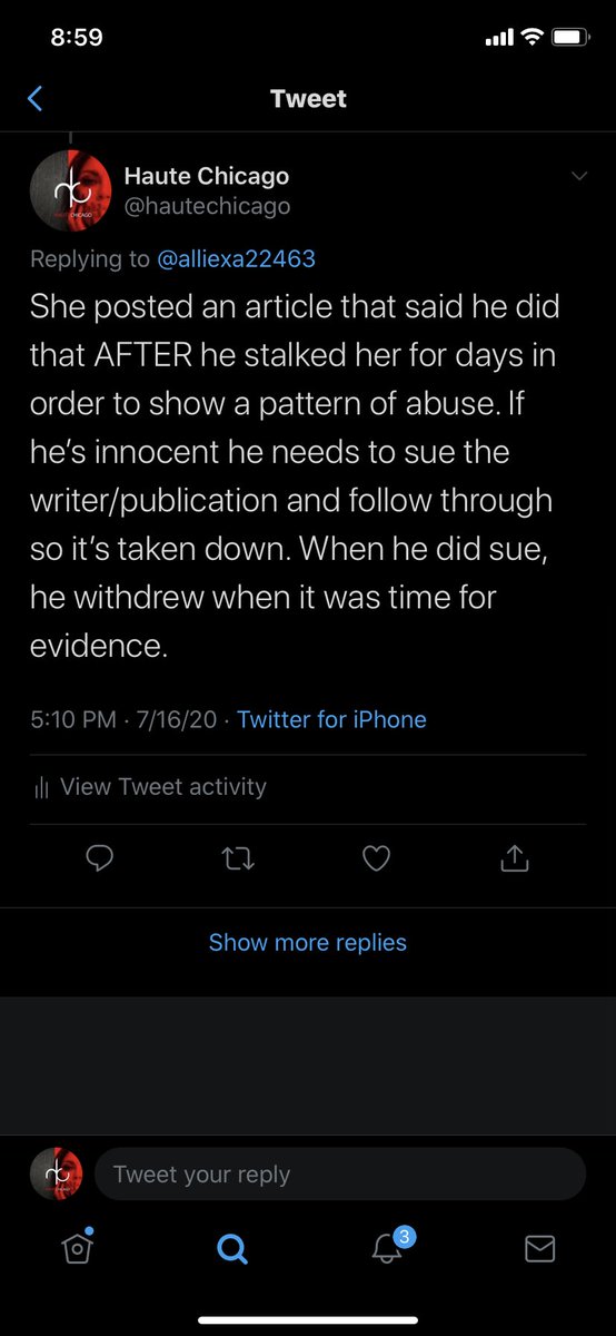 I’m sure he will keep saying “but she called me a rapist.” I never called him that. I simply questioned many times why he didn’t sue the “racist writer” and publication that posted the article about him being one that Maya brought up to show his pattern of abuse.