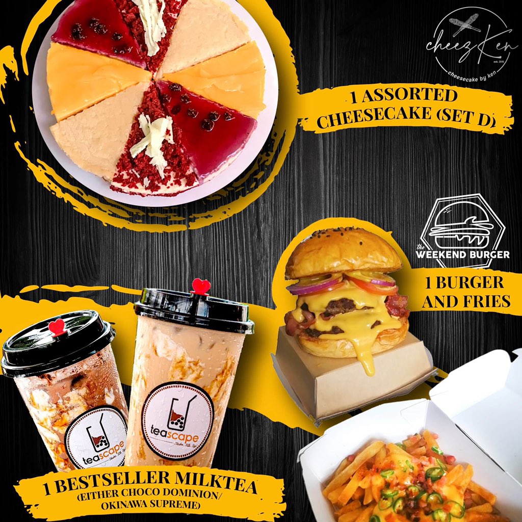 chefkenooleo's tweet photo. Next week giveaways!!! Milktea+Burger+Cheesecake 🤯🤯 #Cheezken #Teascape #WeekendBurger https://t.co/FaPyFLOyKy