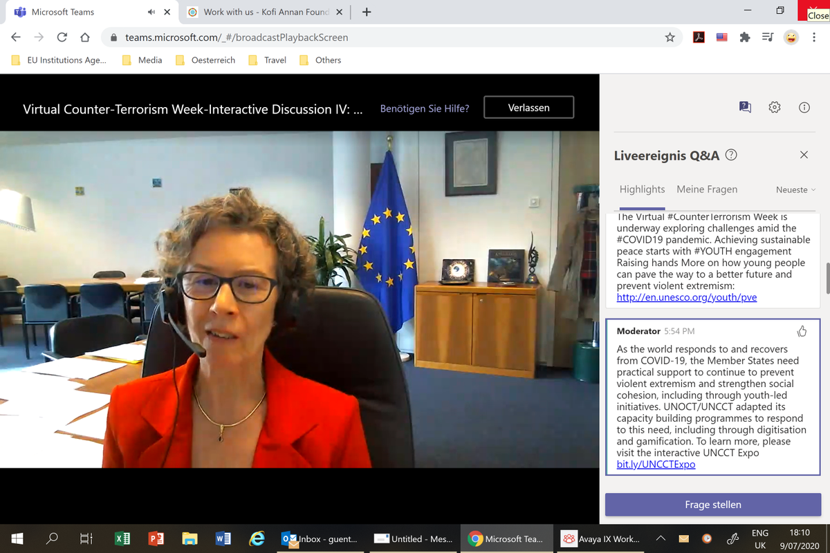 HardemanHildeML's tweet photo. Looking back at last week's #VirtualCTWeek @UN_OCT - #Youth are powerful peacemakers in fight against violent extremism. Honoured to have joined young leaders to discuss youth-led initiatives for social cohesion @EUatUN @EUintheUS @Fatemaghazii @EU_Commission @JosepBorrellF https://t.co/bzBREdi31g