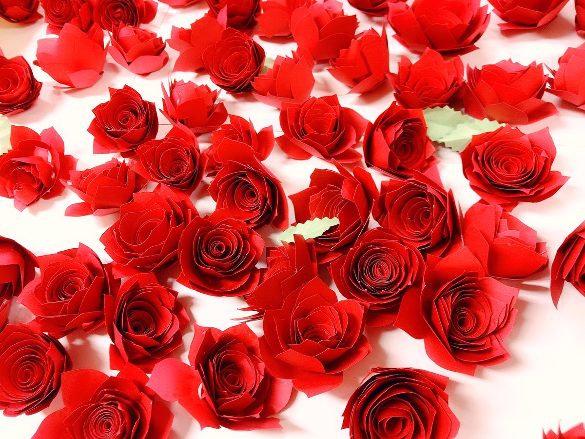 ももにゃん V Twitter 敬老の日に向けて画用紙で薔薇作りしています 薔薇の花をバックに写真を1人1人撮ってプレゼントしようと思ってます