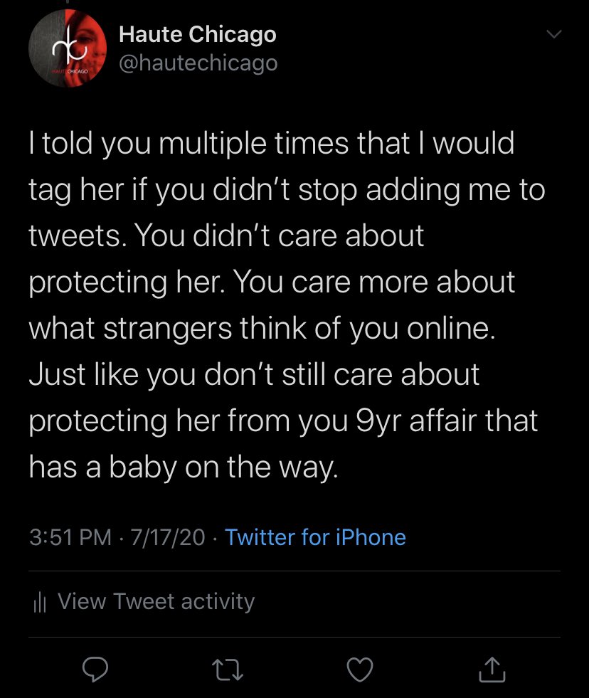 He will also say “but she tagged my wife.” I let this man slide adding me to tweets I had nothing to do with and disrespecting me for days before I did in fact TODAY tag his wife to a couple of tweets. And that’s that on that.