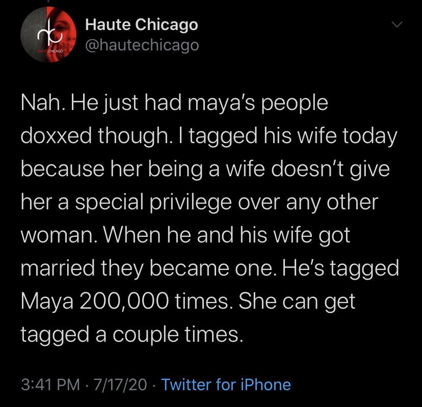 He will also say “but she tagged my wife.” I let this man slide adding me to tweets I had nothing to do with and disrespecting me for days before I did in fact TODAY tag his wife to a couple of tweets. And that’s that on that.