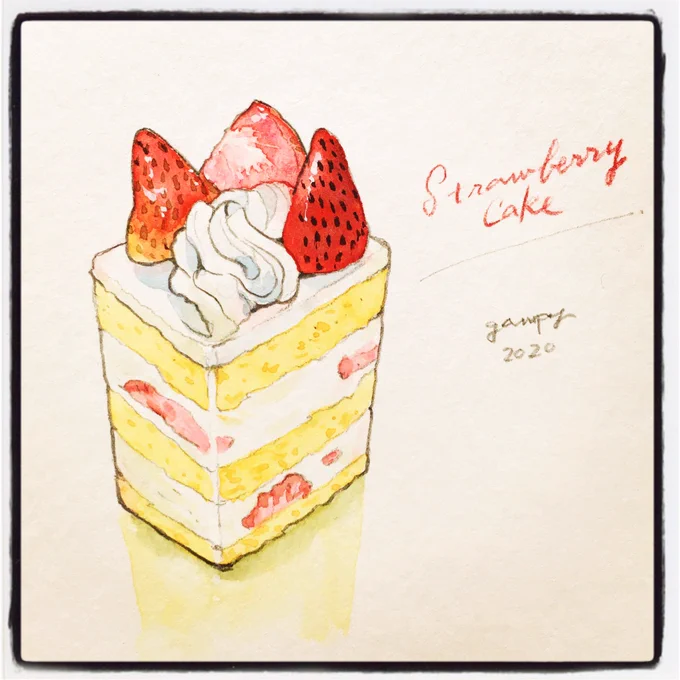 完成?#strawberrycake#watercolor 