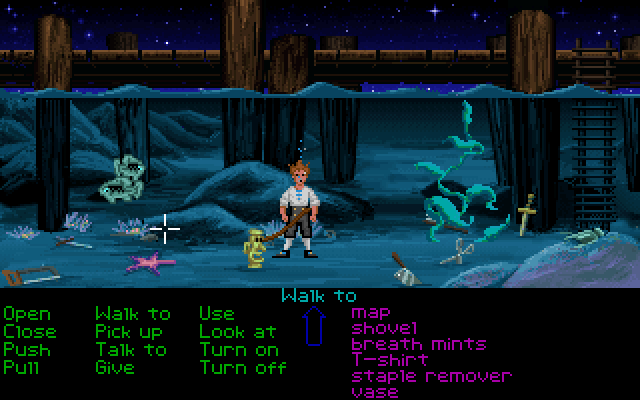 THE SECRET OF MONKEY ISLAND Jeu d’aventure point’n click des studios Lucas Arts sorti en 1990 (remasterisé en 2009).On y incarne Guybrush Threepwood qui veut devenir un vrai pirate. Le jeu utilise le SCUMM, système de verbes avec lequel le joueur interagit avec le décor.
