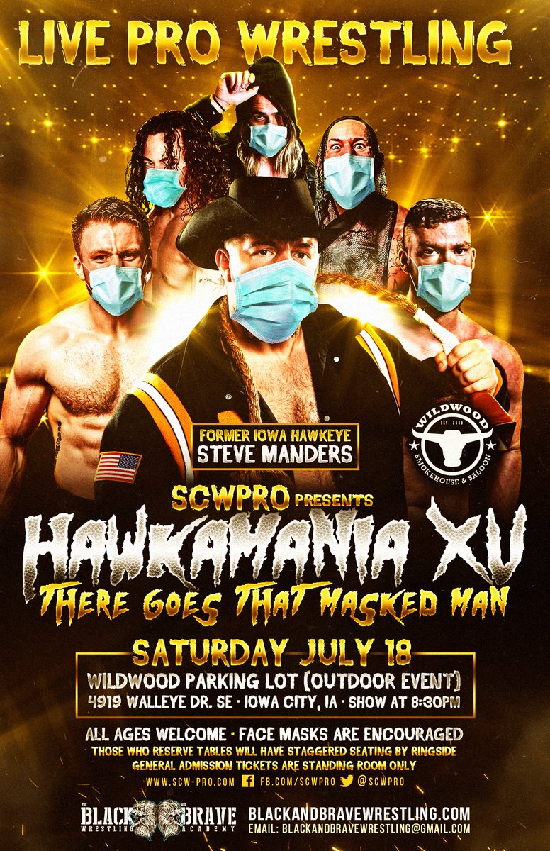 SCWPro's tweet photo. REMINDER: Tonight's event has a special start time of 8:30pm so we can all beat the heat and enjoy some fantastic pro wrestling after the sun goes down!

Face masks are encouraged! Social distancing will be enforced! https://t.co/kUvPcdYHvX