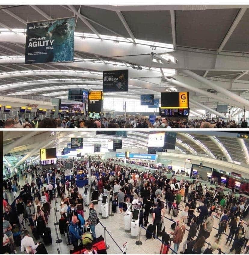 emmaloubin's tweet photo. Nobody flying and passenger levels won't return to 2019 levels for another 3-4 years!!! T5 today!! #NationalDisgrace #BAStopThinkAgain #BAbetrayal #fireandrehire #flytoserve https://t.co/1tr7ybHbm6