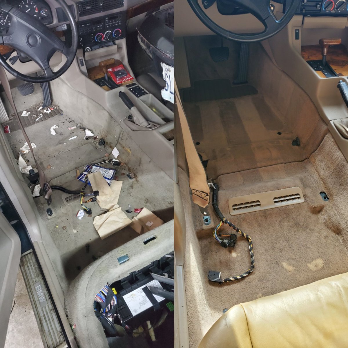 More progress on the interior. Drivers side carpets cleaned, moved on to the center console area. Really getting into the books and crannies