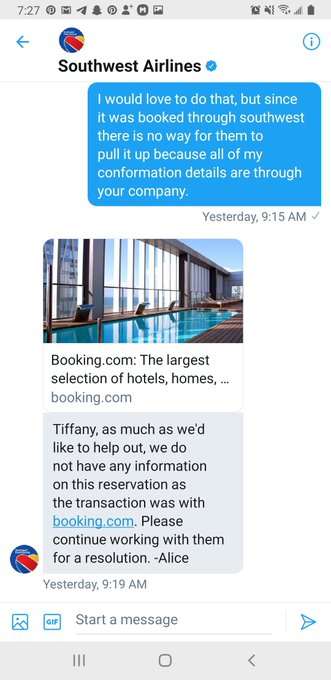 After almost a week of back and forth  neither @SouthwestAir or @bookingcom will own up to their mistake<a href="/tag/sharkweek"class="tags"><span>#sharkweek</span></a>