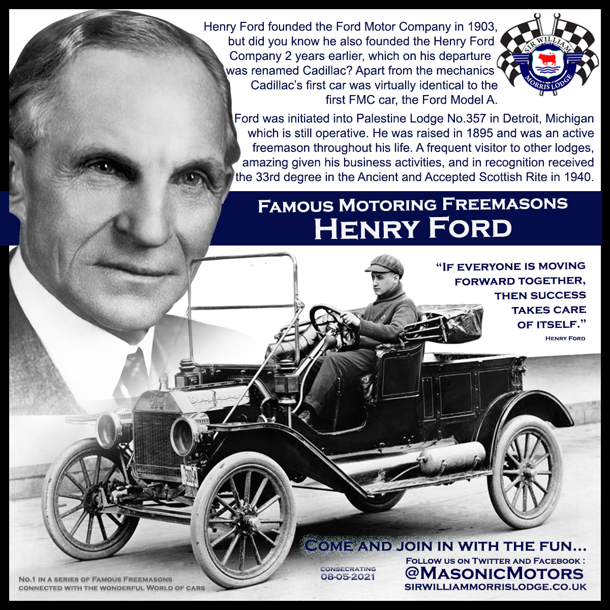 MasonicMotors's tweet photo. They say William Morris was the English Henry Ford... they certainly had more than motor cars in common... This is the first in our series of Famous Motoring Freemasons. @OxfordshirePGL @UGLE_GrandLodge https://t.co/yi0nfYXau8