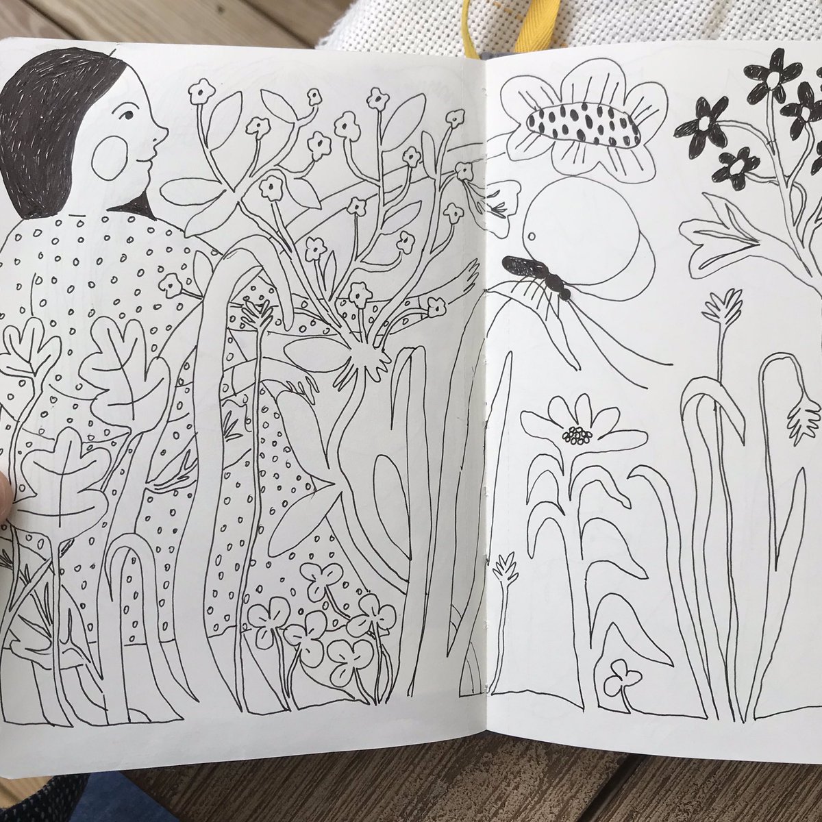 Filling up the last few blank pages in a sketchbook. Love to just sit with a pen and see what falls out of my brain 