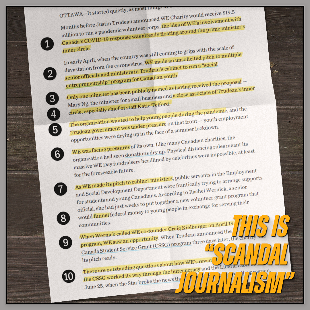 This piece by  @alexboutilier is a great example of "scandal journalism".It is not a good example of journalism.I will go through the parts I have highlighted and explain why.*thread* https://twitter.com/alexboutilier/status/1284482844618891266?s=20