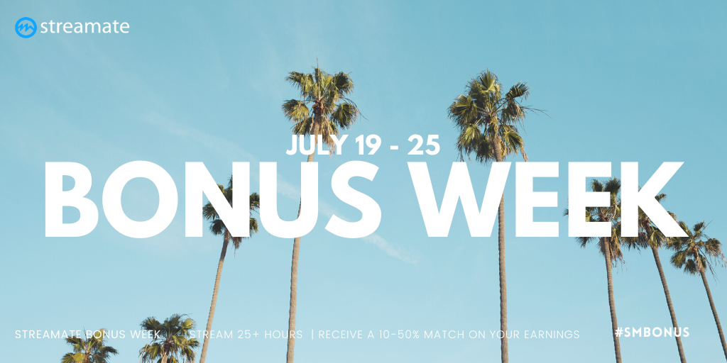 StreamateModels's tweet image. 🙌STREAMATE BONUS WEEK🙌

JULY 19 - 25 (GMT)

Summa- summa- summatime... It's time for another highly-anticipated #SMBONUS week on Streamate!

◽Stream 25+hours
◽Receive a 10-50% match on your eligible earnings

View the official announcement for details ow.ly/3dnb50ABYnr