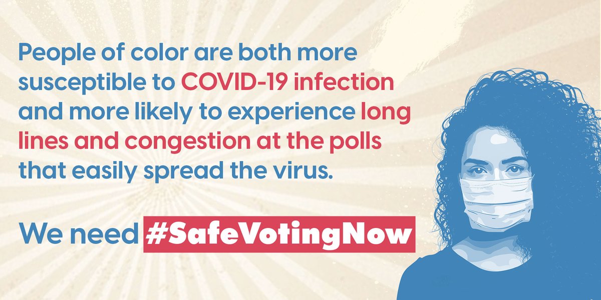 acluohio's tweet photo. 🚨Safe voting in November is a racial justice issue: people of color are both more susceptible to COVID-19 infection and more likely to experience long lines and congestion at the polls. #SafeVotingNow https://t.co/o0LRBxno0K