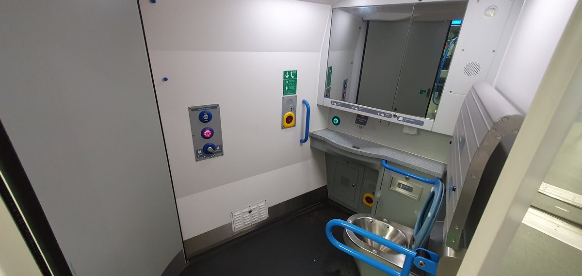 There's some grab handles and a fold down support arm next to the toilet. The sink and hand dryer are lower down than in the other toilets. There is also recess underneath that you may find helpful for positioning wheelchair closer to the sink. &ndash; bei  Horsham Railway Station (HRH)