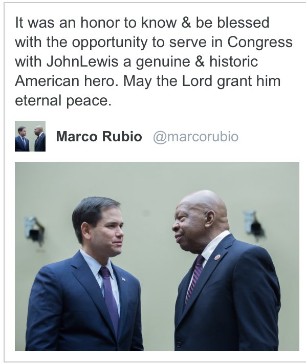 jonsopel's tweet photo. Uncomfortable from Senator ⁦@marcorubio⁩ - the photo is of congressman Elijah Cummings, not John Lewis 🤦‍♂️ https://t.co/sSYo0dW1Rd