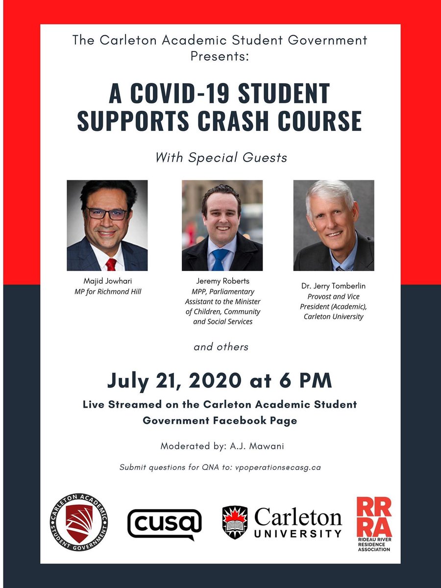 casg_online's tweet photo. Event will include:

✅Federal Government Student Aid Programs
✅ Provincial Government Action Plans
✅ Campus Student Leadership and University Initiatives for 2020-2021
✅ Having your questions answered by your representatives at the federal, provincial and university level https://t.co/MdBR0uwvdc
