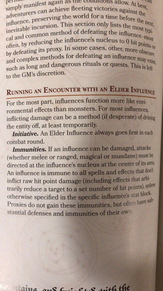 So the Elder Influences are meant to be treated as hostile environents, and not really as monsters. Interesting. This could probably be yanked for other dnd stuff.