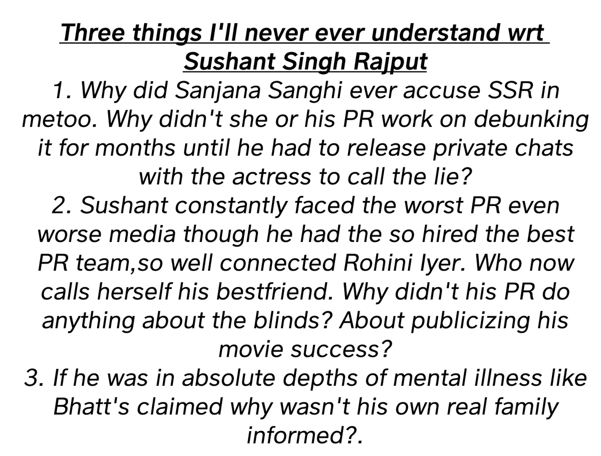 These questions regarding Sushant Singh Rajput have haunted at a personal level repeatedly. Hopefully this Mumbai Police investigation report will help me find my answers as to what drove him to commit suicide :( Some closure