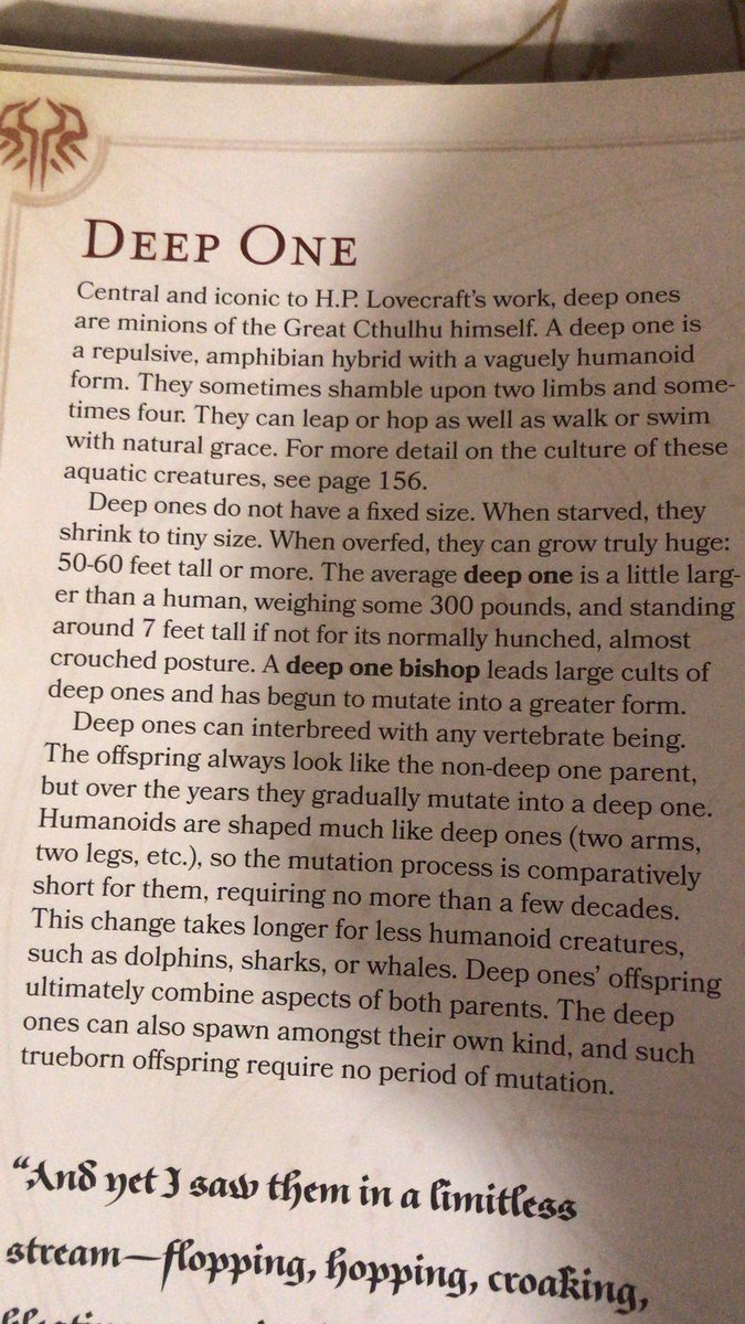 Easy to jump into the tone, the world, and feel early on. The iconic Deep Ones are cr 1 creatures. Smart choice.