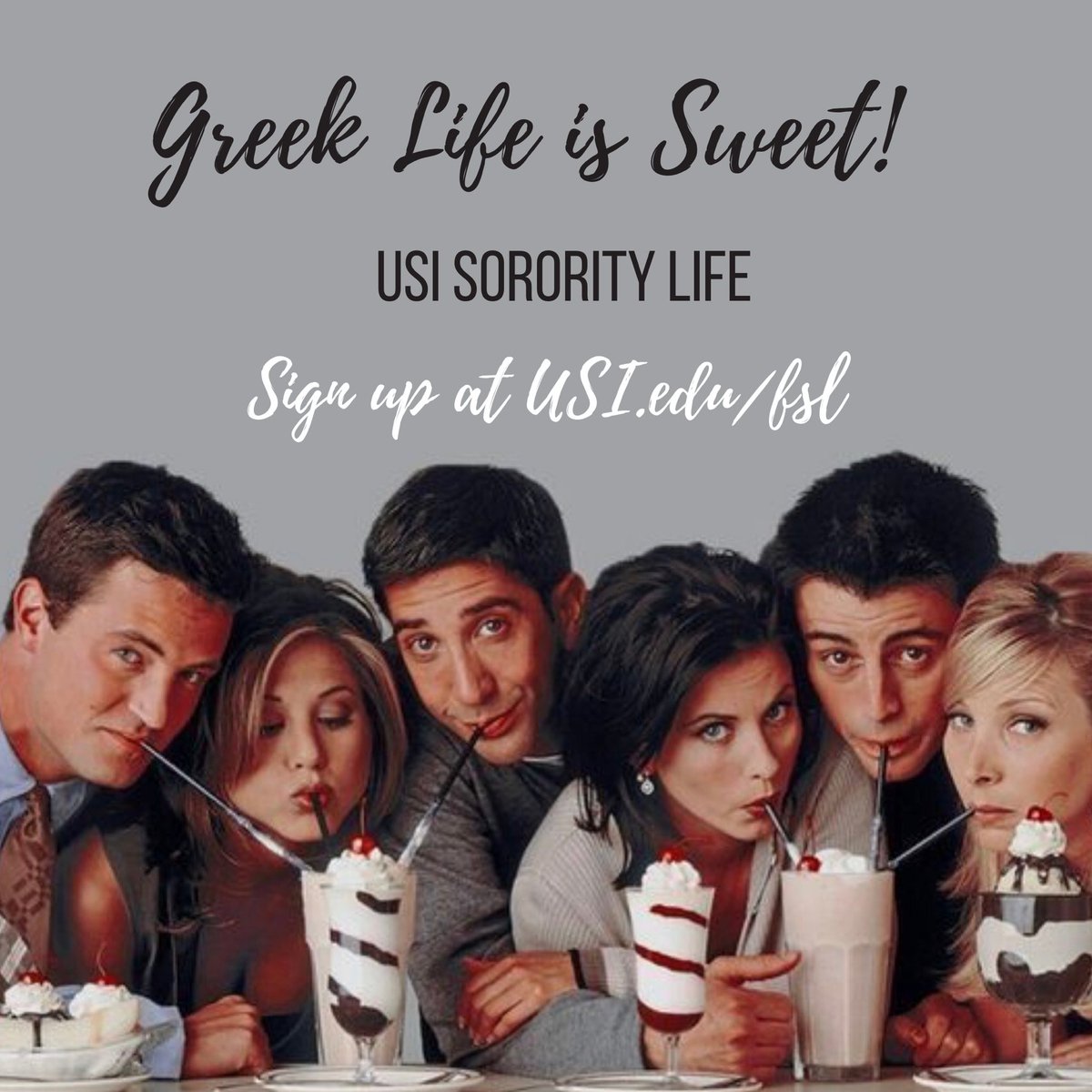 Don’t forget that Fall 2020 Formal Sorority Recruitment registration is open!! 

Consider registering for recruitment at USI.edu/fsl and see how you can grow in Greek Life at USI! 

feel free to message us with any questions or concerns 😊 
#GOGREEK #friends #usifsl