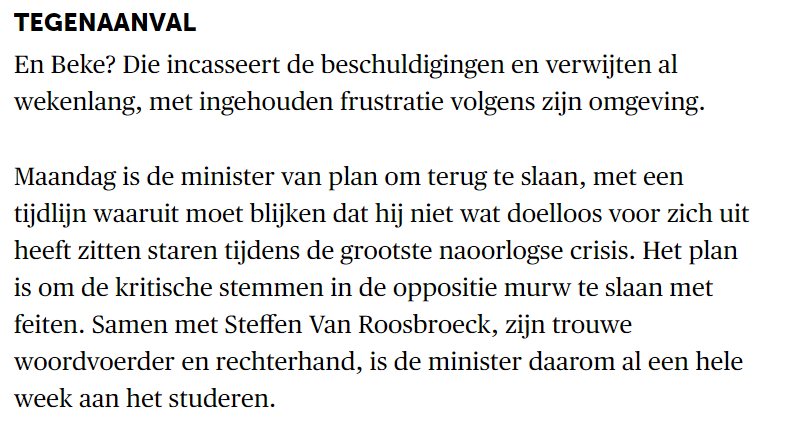 Terwijl de contact tracing - onze enige verdediging tegen tweede lockdown - in de soep draait, zit de minister te studeren om zijn eigen vel te redden.

Zucht.