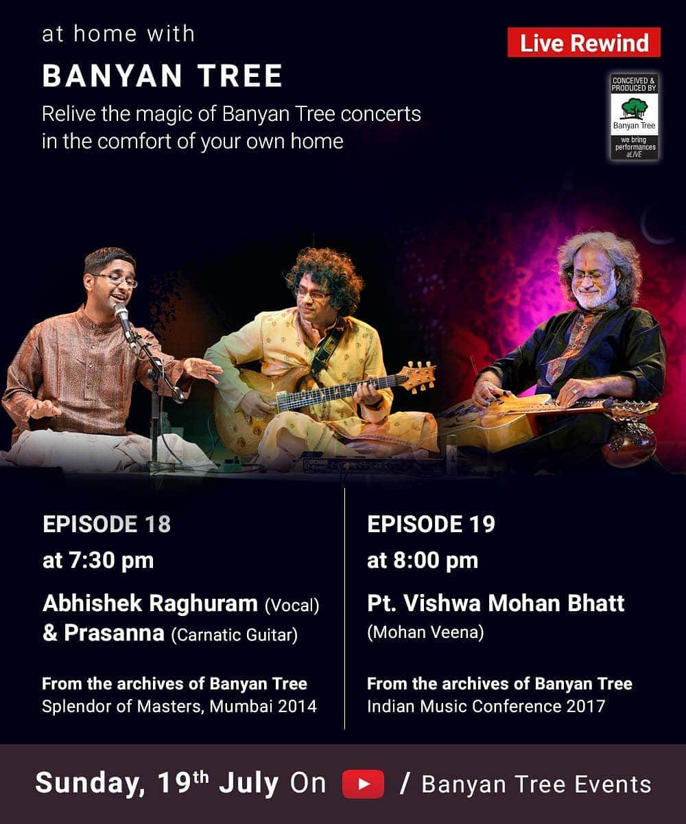 sharatnag's tweet photo. Looking forward for the #LiveRewind of concerts performed by @AbhismRti and @guitarprasanna in the first half followed with @VishwaMBhatt1 performance.  You can watch it on @banyantreevents #YouTubeChannel. Tune in at 7:30 PM. More details in the poster. Enjoy the music. https://t.co/4XFUSjhiyk