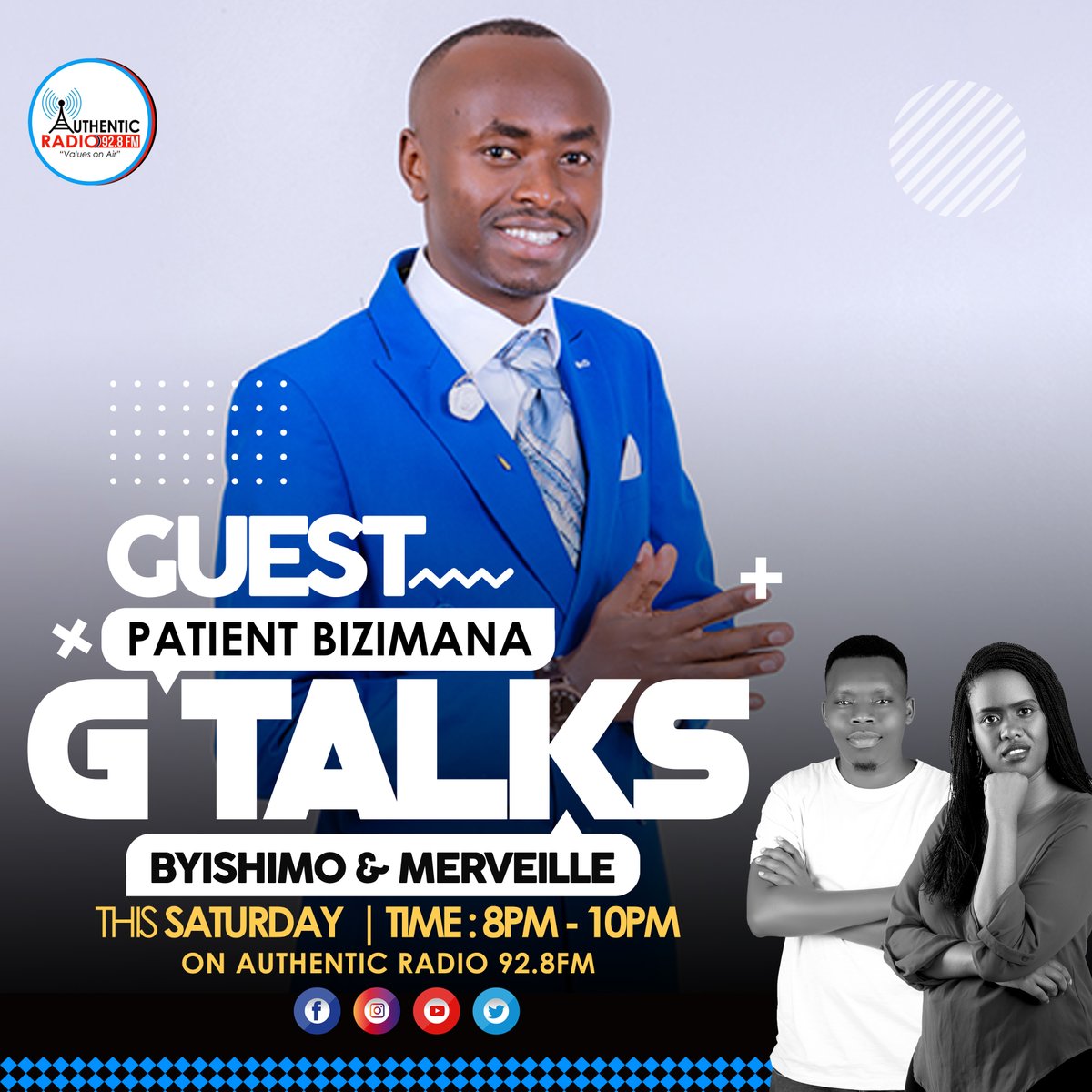 byishimo8's tweet photo. Shalom, Join us Today on G TALKS, we will be with @PatientBizimana on Authentic Radio from 8Pm to 10Pm.
#AuthenticRadio #Gospel #GTALKS https://t.co/6ckbdvLLgP