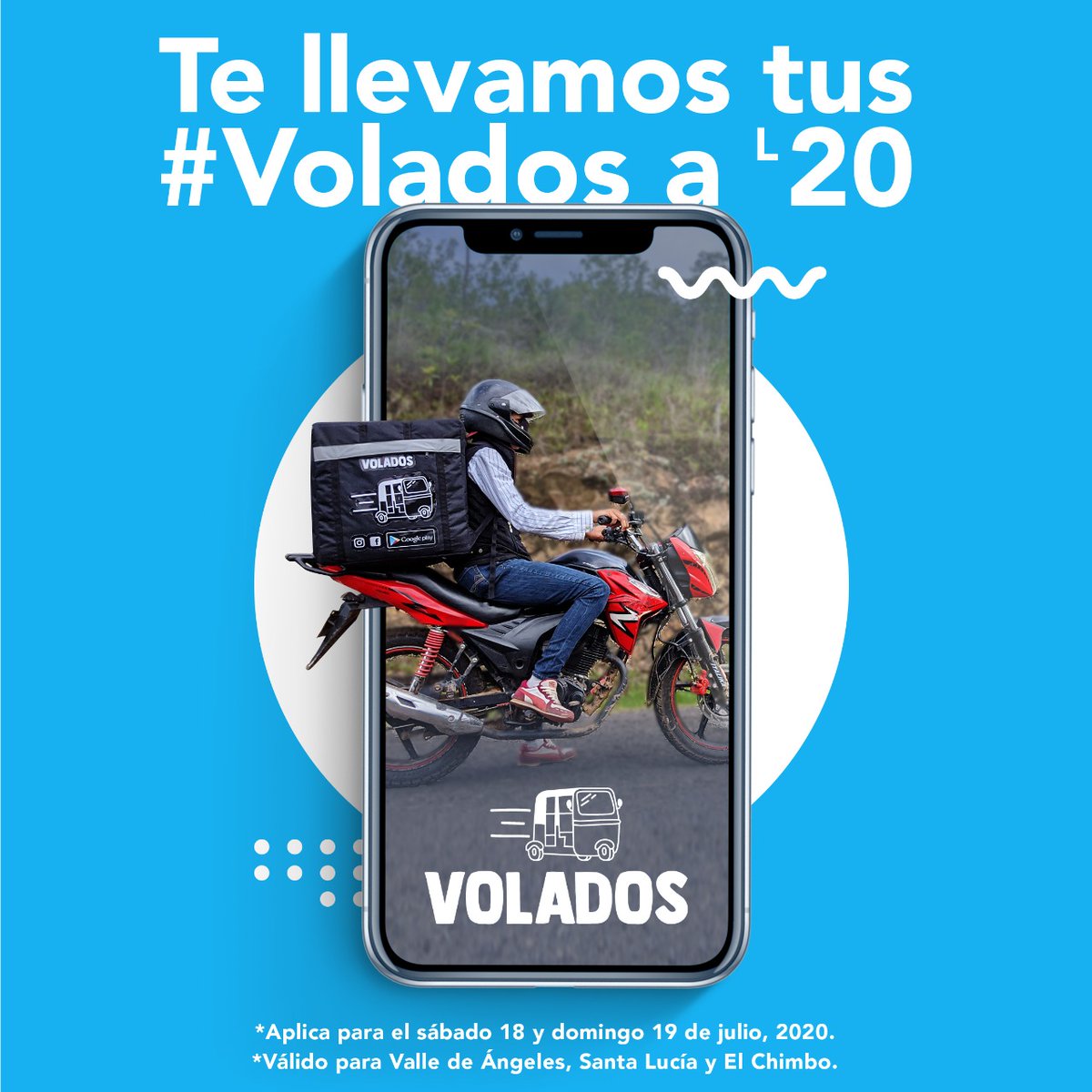 VoladosA's tweet photo. Este fin de semana, pide tus #Volados a tan solo L.20!

Entregando en Valle de Ángeles, Santa Lucía, El Chimbo y San Juancito.

Descarga el app para Android!
https://t.co/ETul50D5um https://t.co/WVM5pzuTKF