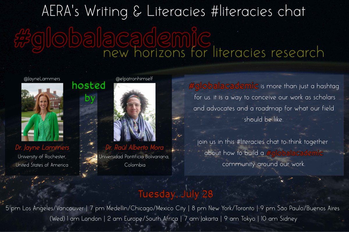 writinglit's tweet photo. Come through #literacies fam and join the #globalacademic chat with @elpatronhimself and @JayneLammers at the helm! https://t.co/chWIa1NPFW