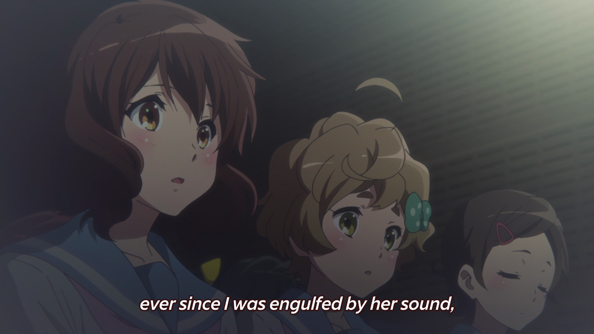 The window imagery shows how Kumiko feels trapped since she doesn't know whether she's being passionate or just detached. This is also shown when she's practicing by the river as the pressure in her mind builds and she's scrunched between a tree and her instrument case.