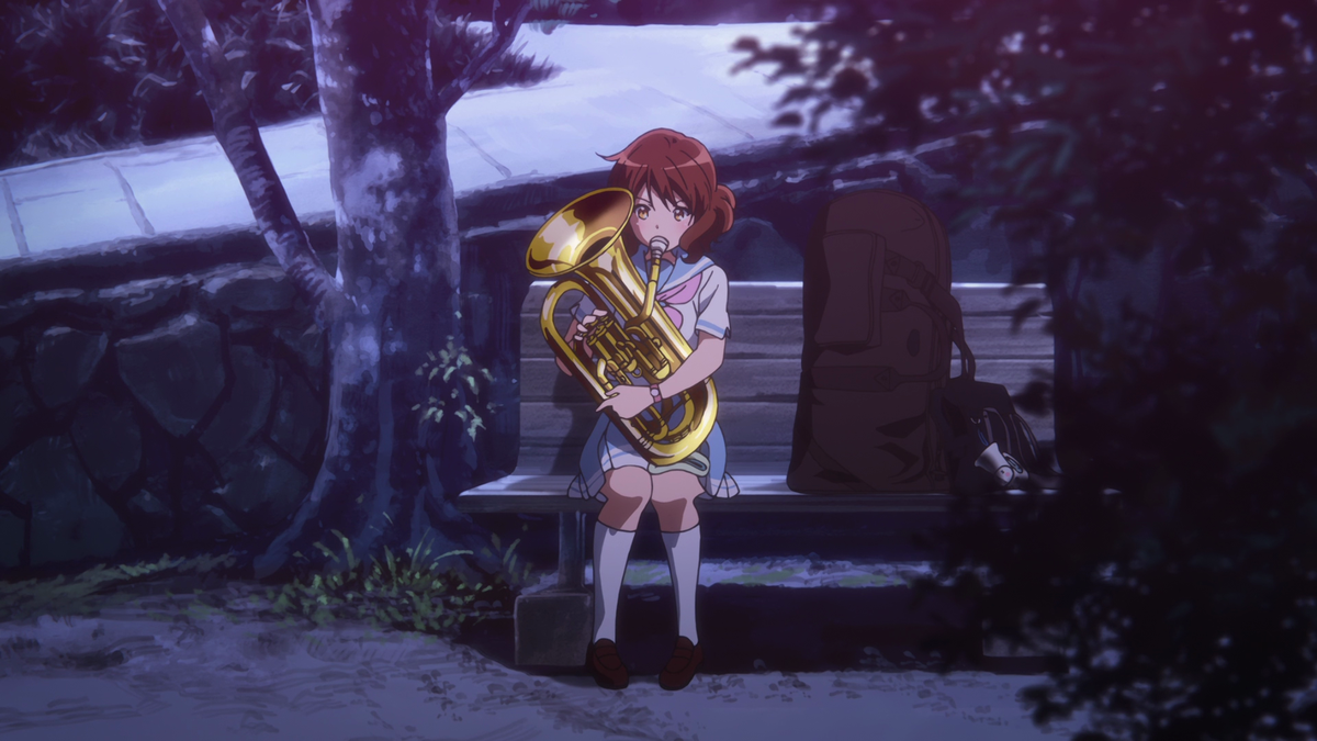 The window imagery shows how Kumiko feels trapped since she doesn't know whether she's being passionate or just detached. This is also shown when she's practicing by the river as the pressure in her mind builds and she's scrunched between a tree and her instrument case.