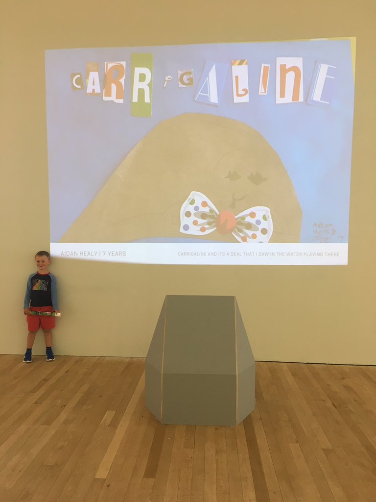 glucksman's tweet photo. One of our #YoungLight artists Aidan popped into the gallery this afternoon - We’re so happy to have our participants come see their work on display (ps who else loves that seal? 👏)
https://t.co/tsrV9n4mAN
#CorkArt #kidsinmuseums https://t.co/0G3iV5lr8k