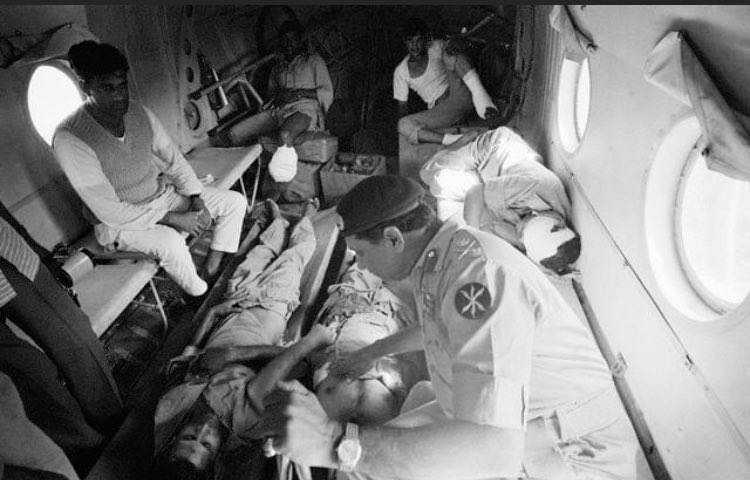 29 Nov 1971, Bangladesh -General Niazi, head of the east Pakistan army, accompanies soldiers wounded at the front in a plane during the war.(14/20)