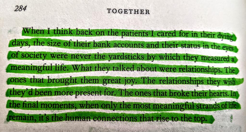LeoBarAlz's tweet photo. Below a nugget from Vivek Murthy's book "Together" conclusion. 

"In the final moments, when only the most meaningful strands of life remain, it's the human connections that rise to the top." 

#together #meaningfulrelationships #relationships #life #success #connection https://t.co/3KVNKW5t4j