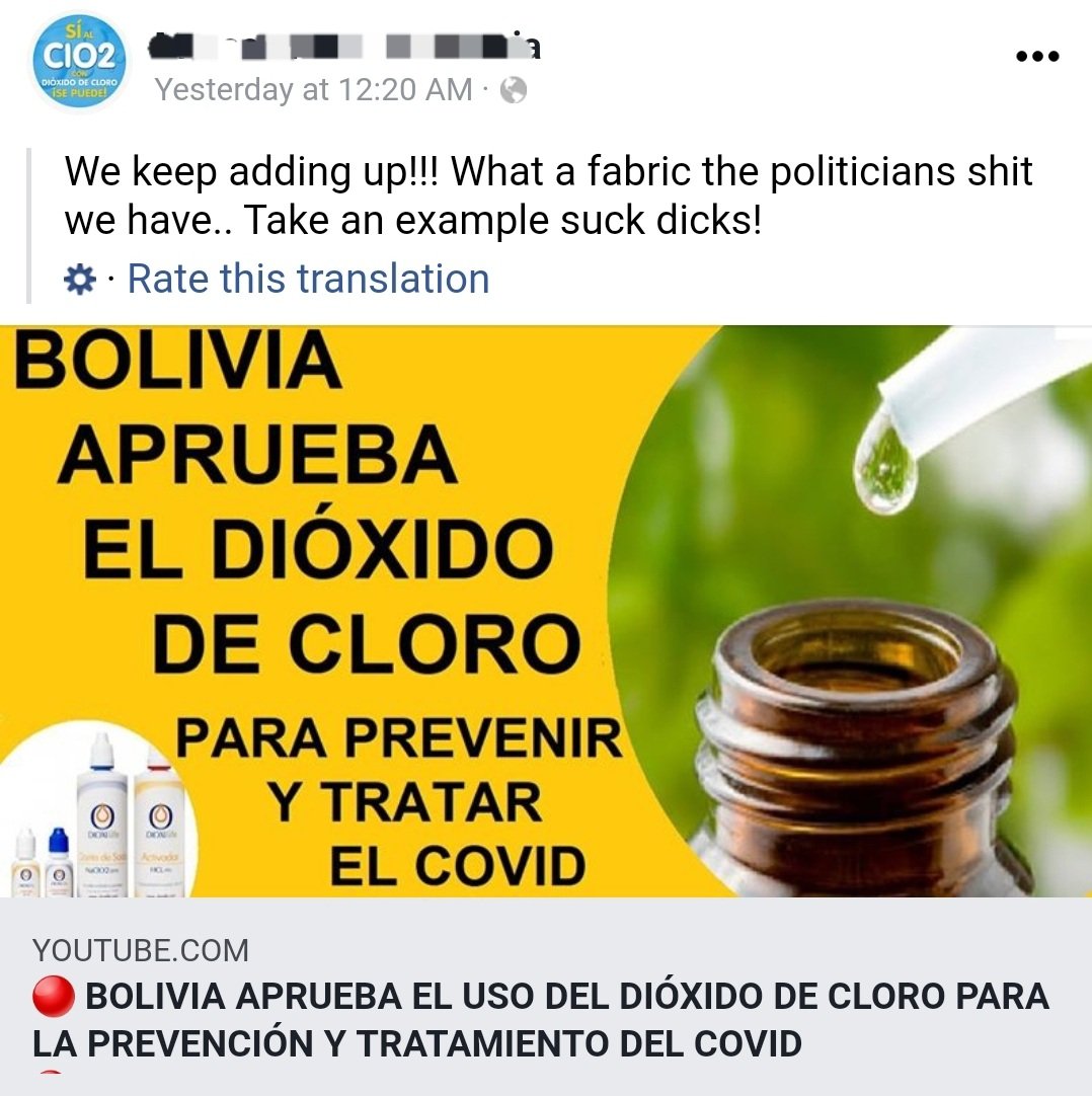 fionapettit71's tweet photo. #Dioxilife #Bolivia #BLEACH @Facebook page.
#Facebook #COVID19 #MMS #AndreasKalcker https://t.co/YYEW1hGbHm