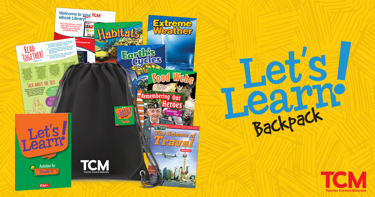alavelletcmpub's tweet photo. Keep kids learning no matter what school looks like this fall! Let’s Learn! backpacks have fun readers &amp; a student practice book that are perfect for classroom or distance learning. Learn more: https://t.co/kKWmdvk4dZ #TCMunited 🎒👈🏼👆🏼 https://t.co/49LVYFR6gN