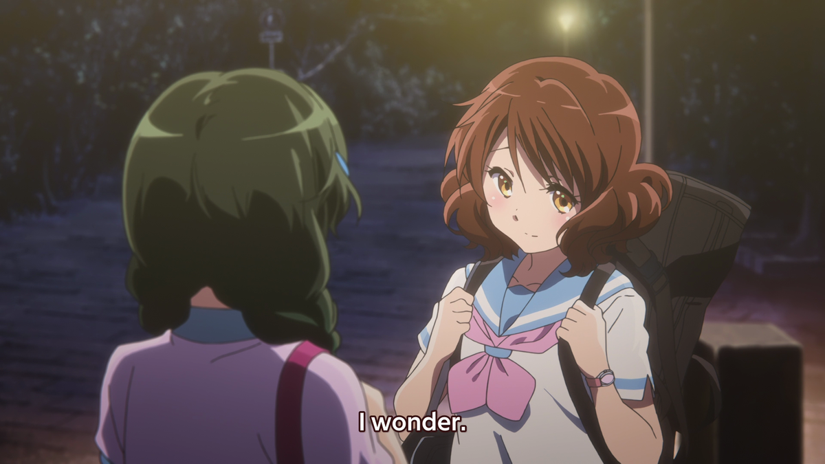 This line shows that Kumiko still has a few things in her mind to work on. Saying "I wonder" as a response shows how Kumiko still has doubt in the band and thus herself. She needs to change the mentality from "Maybe we'll go to the Nationals" to "We'll go to the Nationals".