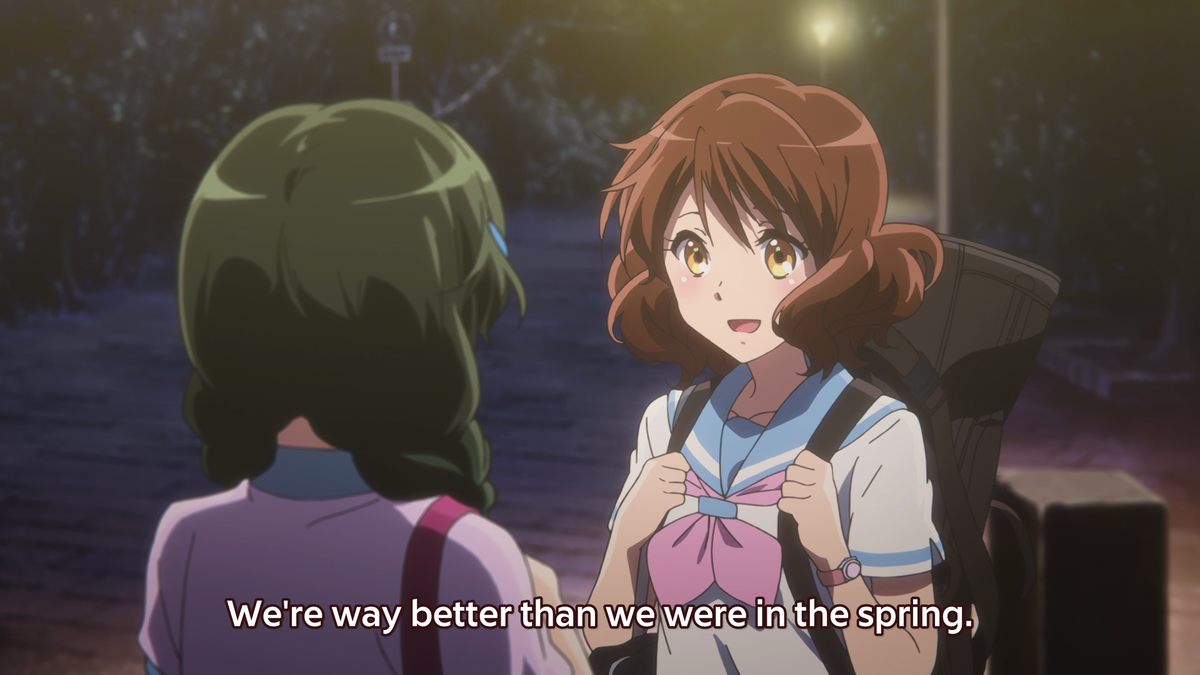 This line shows that Kumiko still has a few things in her mind to work on. Saying "I wonder" as a response shows how Kumiko still has doubt in the band and thus herself. She needs to change the mentality from "Maybe we'll go to the Nationals" to "We'll go to the Nationals".