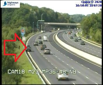 HighwaysSEAST's tweet photo. #M23 northbound between junction 9 #Gatwick and 8 #Merstham, there is a broken down car in lane 1. #FreeRecovery towards to remove from the live lane to take it to a place of safety. https://t.co/tOIW2vaMUb