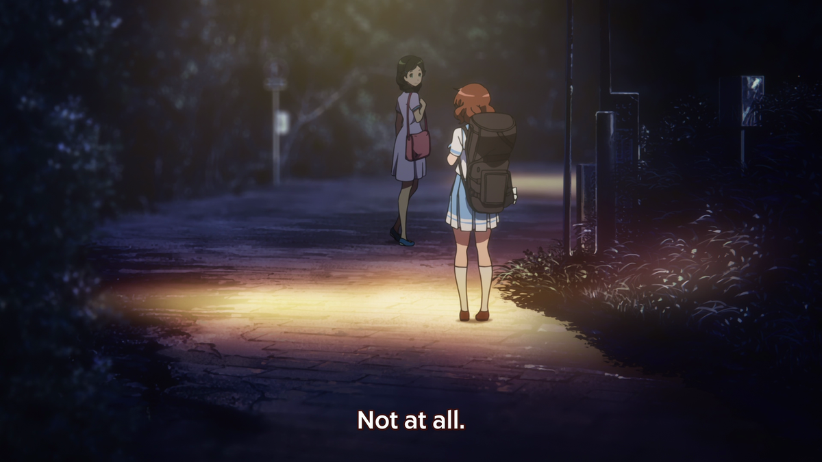 Aoi and Kumiko are similar but different. They both had a point where band was more of a pastime rather than anything serious. However, the two strayed away in opposite directions as they began realizing their own passions. The lighting shows they're living in separate worlds.