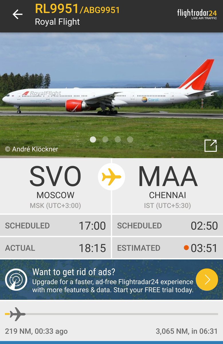 CkAkash77's tweet photo. #SpottetAlert Royal Flight 777W  flying from Moscow to  @aaichnairport carrying stranded Indian Students . https://t.co/VKJr76WZz5