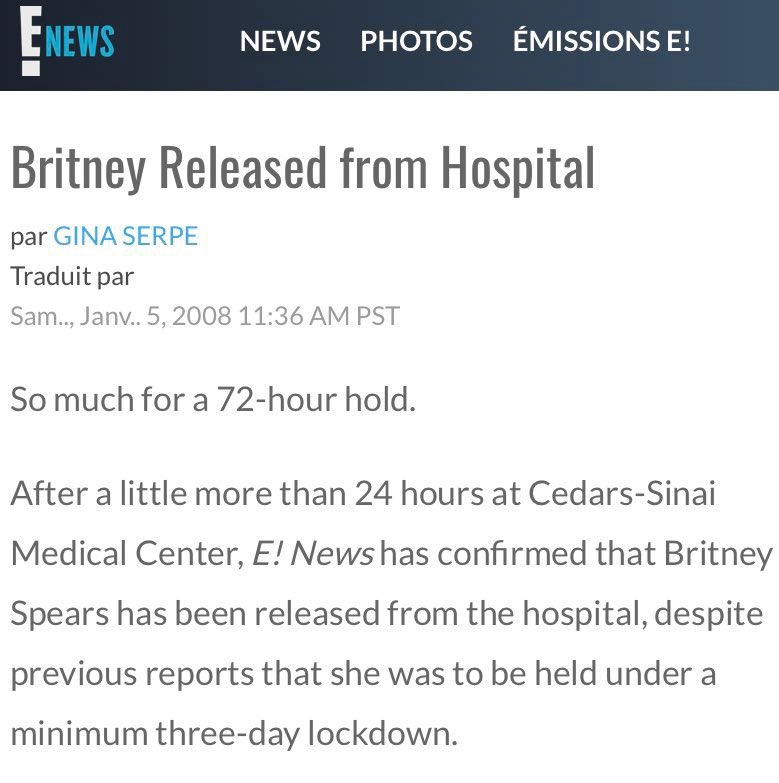 While a normal 5150 hold would require a person to stay in the hospital for 72 hours, Britney was released the next day, suggesting they didn't think we was suffering from serious mental health issues.  #FreeBritney