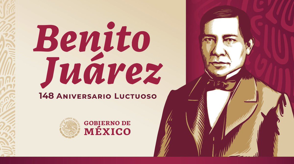 GobiernoMX's tweet photo. A 148 años de su fallecimiento, el presidente Benito Juárez aún gobierna con su ejemplo. 

Los valores liberales abrazados por su generación, la defensa de la soberanía de la República y la autodeterminación del pueblo de México son causas que hoy están más vivas que nunca. https://t.co/Yjlp9pbPIc