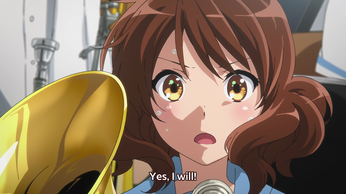 The sweat here is great because it only furthermore shows the audience Kumiko's fiery passion and determination. There's also the window shot which, once again, reinforces that good ol' box imagery!