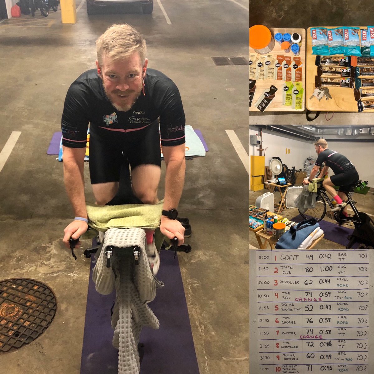 trinaprior's tweet photo. What better way to spend a sunny Saturday than in an underground parkade cheering on Pete as he raises money for @kidsportbc and chases the @TheSufferfest #KoS dream. 10 hrs 10 workouts 200km #thesufferfest #knightsofsufferlandria #sufferfest #sweatathon #kidsportvancouver https://t.co/6NnDpayJes
