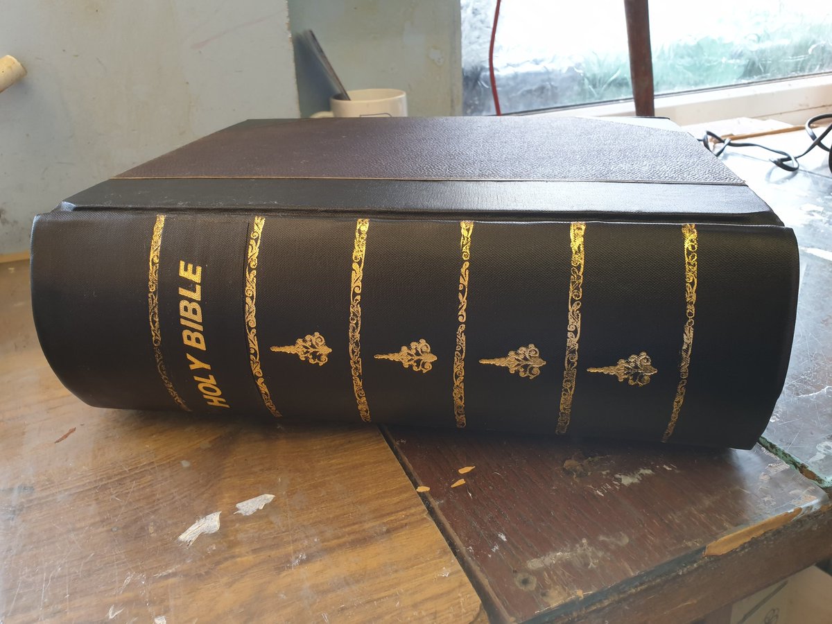 TheBookSurgeon's tweet photo. Not all restorations go to plan unfortunately. Some spine removals compare to stripping wall paper!  So a completely new spine has to made. All gold lettering done by hand. Customer very happy. Precious Books Bound for Life. https://t.co/JTCC9BZILo