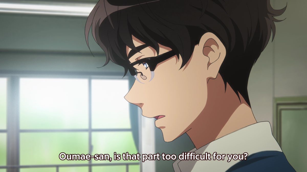 When Taki asks Kumiko to play, she's framed as small and behind a bunch of band members, making her seem insignificant. This reflects how Taki views her playing at this moment and how Kumiko feels about herself, not up to par with what's needed for the band's success.